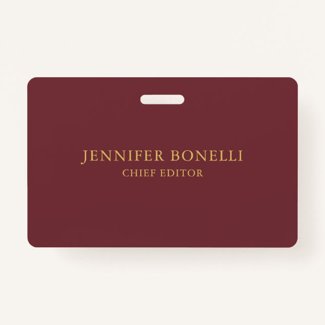 Wine & Gold Colour Professional Trendy Modern Plai ID Badge (Front)