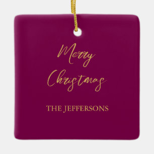 Wine & Gold Colours Merry Christmas Ceramic Ornament
