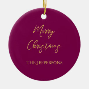 Wine & Gold Colours Merry Christmas Ceramic Tree Decoration