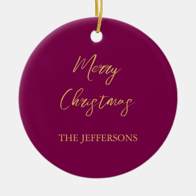 Wine & Gold Colours Merry Christmas Ceramic Tree Decoration (Front)