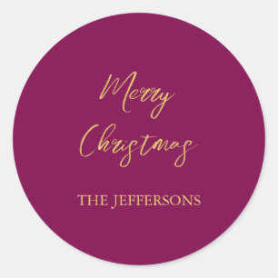 Wine & Gold Colours Merry Christmas Classic Round Sticker