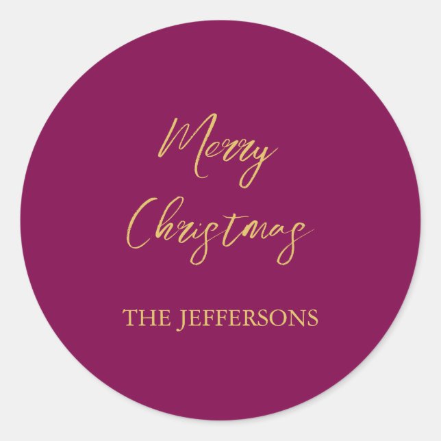 Wine & Gold Colours Merry Christmas Classic Round Sticker (Front)