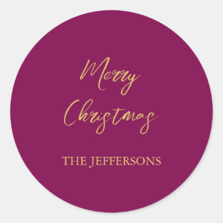 Wine & Gold Colours Merry Christmas Classic Round Sticker