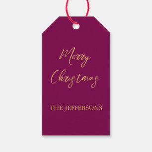 Wine & Gold Colours Merry Christmas Gift Tags