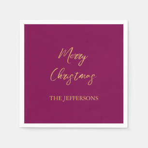 Wine & Gold Colours Merry Christmas Napkin