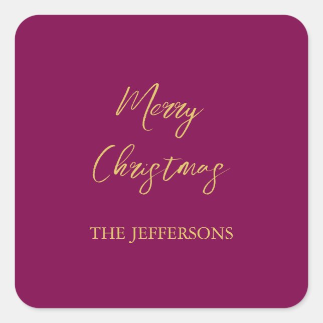 Wine & Gold Colours Merry Christmas Square Sticker (Front)