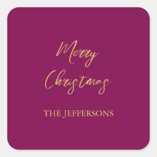 Wine & Gold Colours Merry Christmas Square Sticker