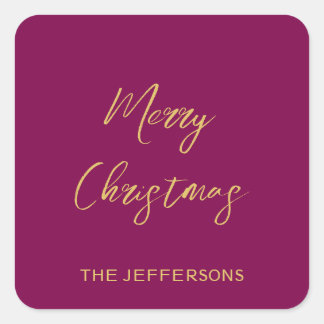 Wine & Gold Colours Merry Christmas Square Sticker
