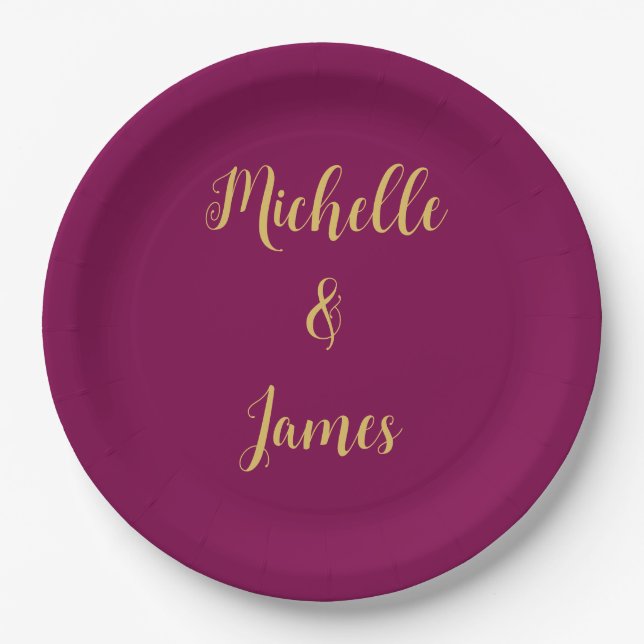 Wine & Gold Colours Professional Trendy Modern Paper Plate (Front)