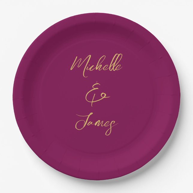 Wine & Gold Colours Professional Trendy Modern Paper Plate (Front)