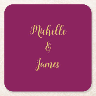 Wine & Gold Colours Professional Trendy Modern Square Paper Coaster