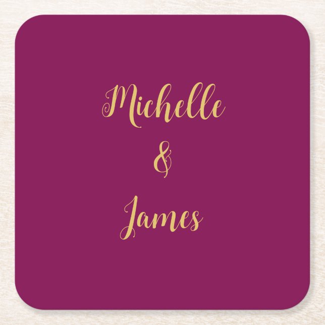 Wine & Gold Colours Professional Trendy Modern Square Paper Coaster (Front)