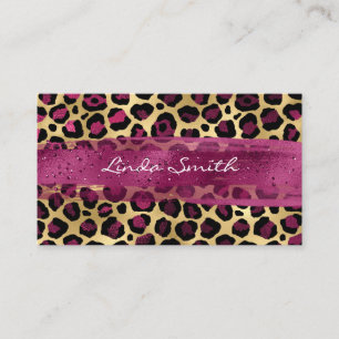 Wine Gold Foil Leopard Brush Stroke Business Card