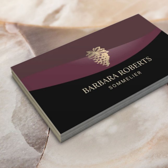 Wine Gold Grapes Logo Burgundy Sommelier Business Card (Creator Uploaded)