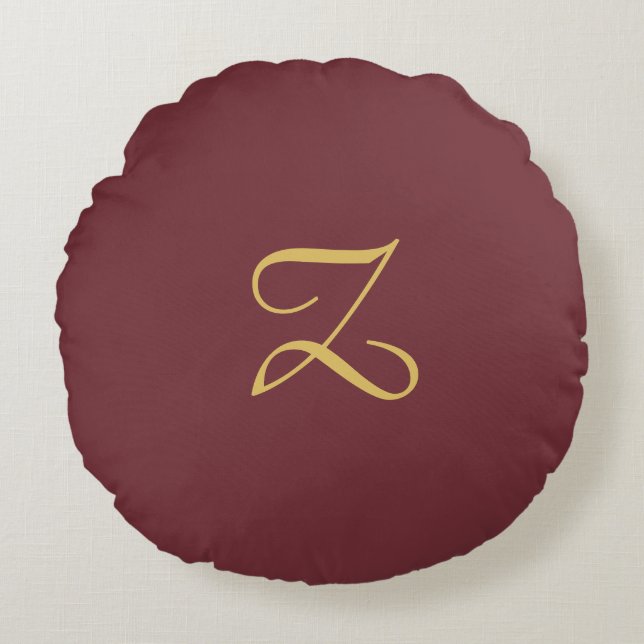 Wine Gold Monogram Professional Trendy Modern Round Cushion (Front)