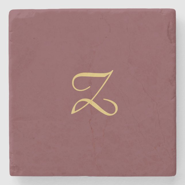 Wine Gold Monogram Professional Trendy Modern Stone Coaster (Front)