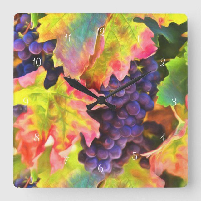 Wine Grape Vineyard Kitchen Decor Square Wall Clock (Front)