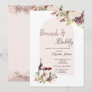 Wine Grapes  Boho Flowers Brunch & Bubbly Invitation