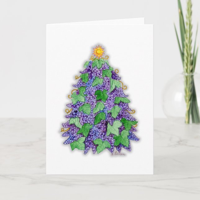 Wine Grapes Christmas Tree Holiday Card (Front)
