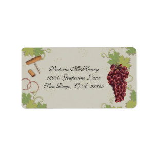 Wine, Grapes, Cork Screw and Cork on VIntage Paper Label