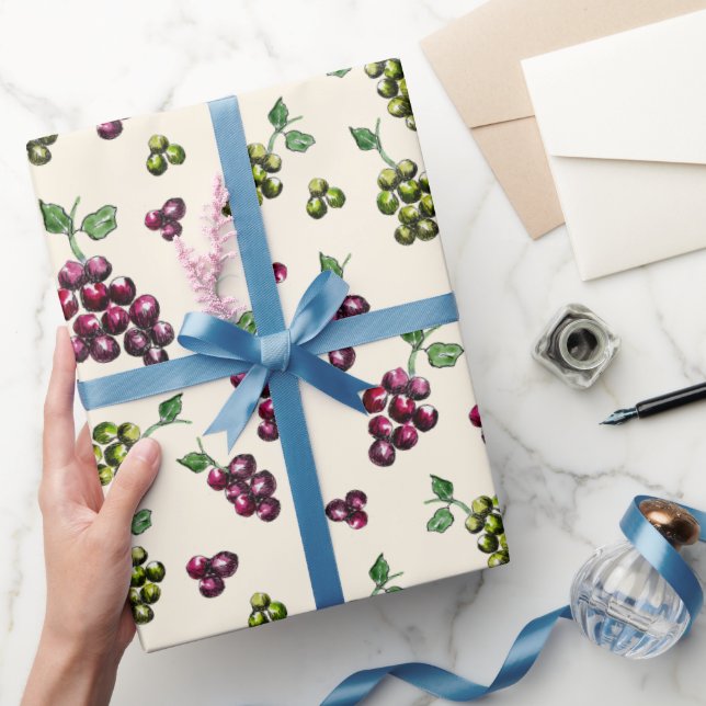 Wine Grapes Elegant Hand-Illustrated Watercolor Wrapping Paper (Gifting)