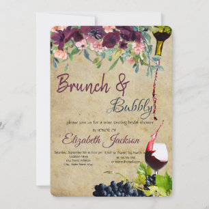 Wine,Grapes,Flowers Brunch & Bubbly Invitation