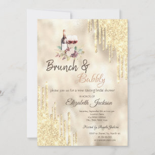  Wine Grapes Gold Drips Brunch & Bubbly  Invitation