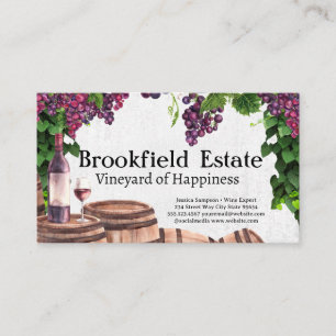 Wine Grapes on the Vine   Wooden Barrels Business Card