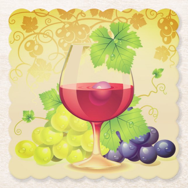 Wine & Grapes Paper Coasters (Front)