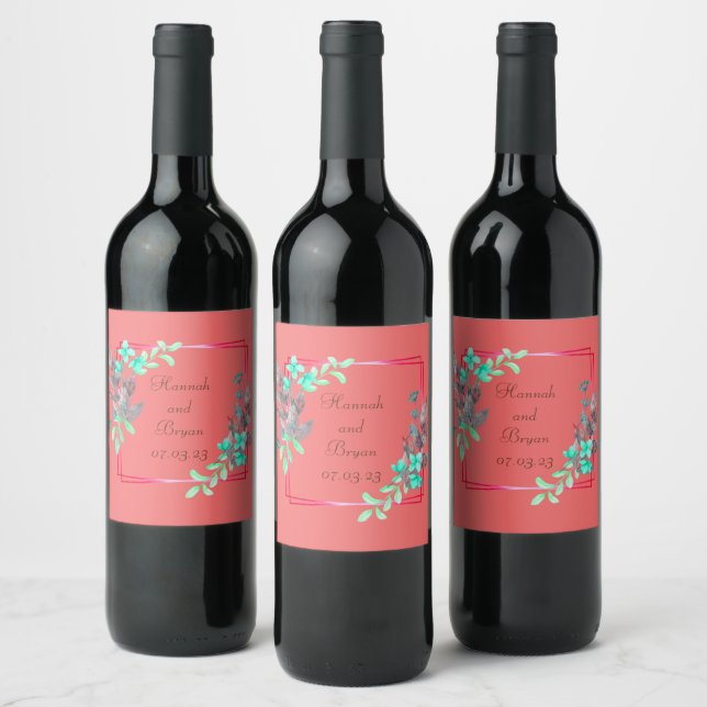 Wine Grapes Personalized Flowers Green Orange Label (Bottles)