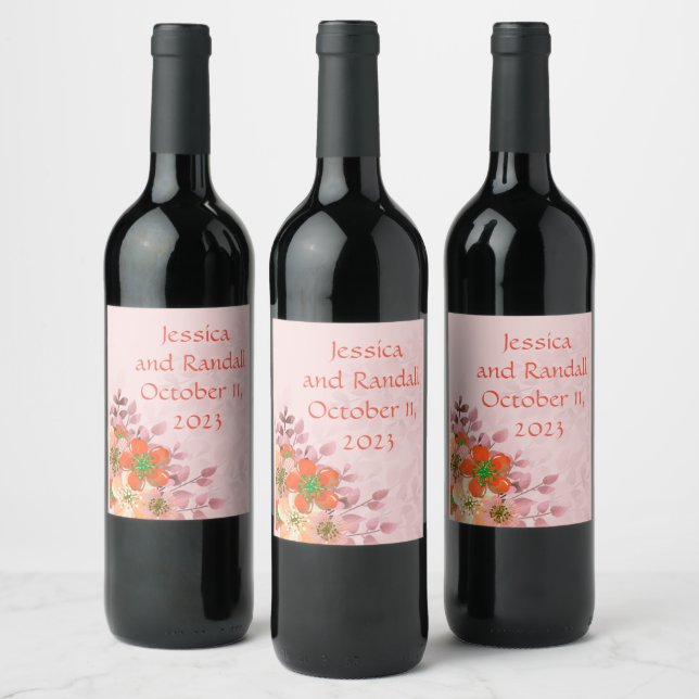 Wine Grapes Personalized Flowers Orange Label (Bottles)