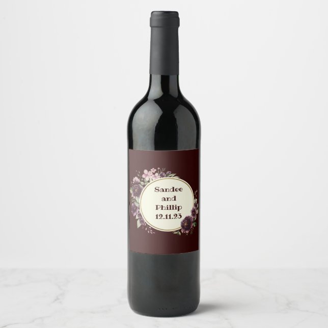 Wine Grapes Personalized Flowers Red White Label (Front)