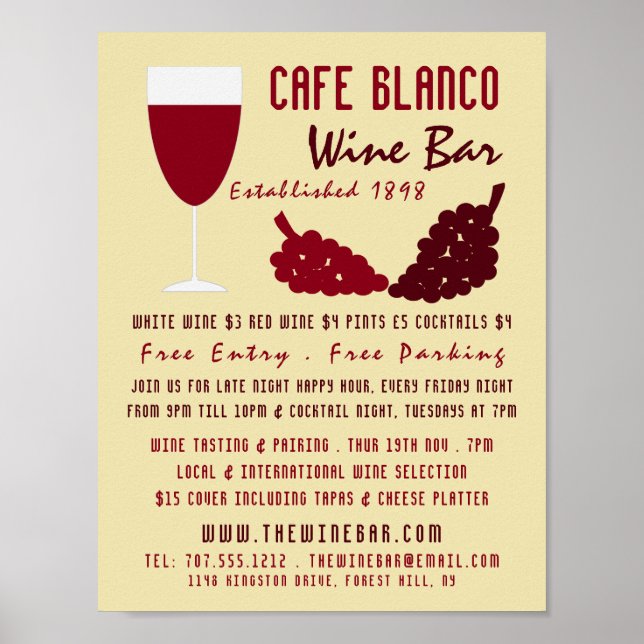 Wine & Grapes, Wine Bar/Winery Advertising Poster (Front)
