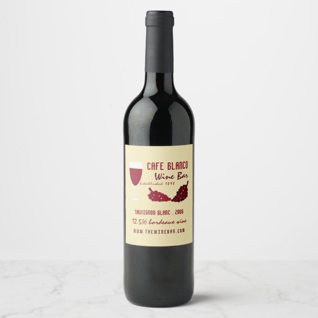 Wine & Grapes, Wine Bar/Winery Wine Label (Front)