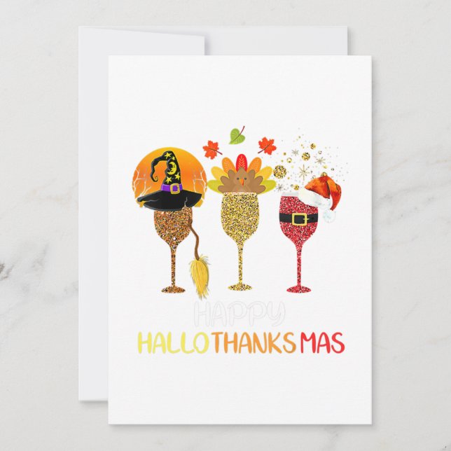 Wine Hallothanksmas Halloween Christmas Thanksgivi Thank You Card (Front)