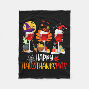 Wine Halloween Thanksgiving Christmas Happy Hallot Fleece Blanket