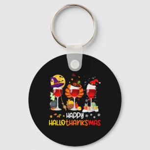 Wine Halloween Thanksgiving Christmas Happy Hallot Key Ring