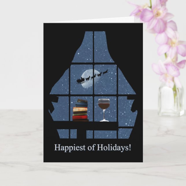 Wine Happy Holidays Christmas Books Santa Card (Orchid)