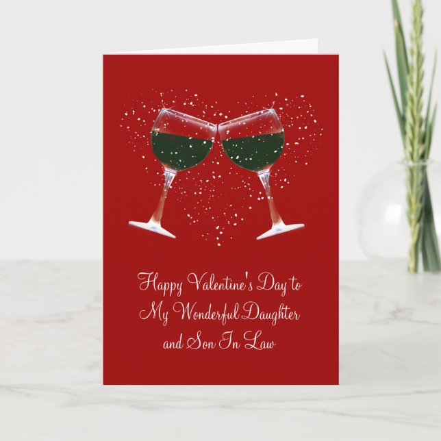 Wine Happy Valentine's Day to Daughter & Husband Holiday Card (Front)