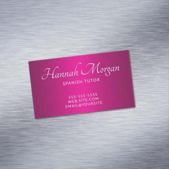 Wine Hot Pink Ombre Elegant Script Magnetic Business Card (In Situ)