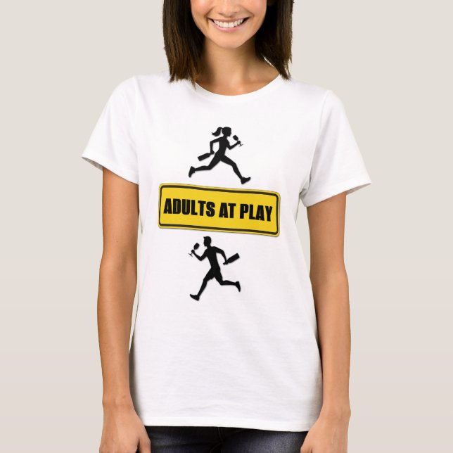 Wine Humor Adults at Play Yellow Road Sign T-Shirt (Front)