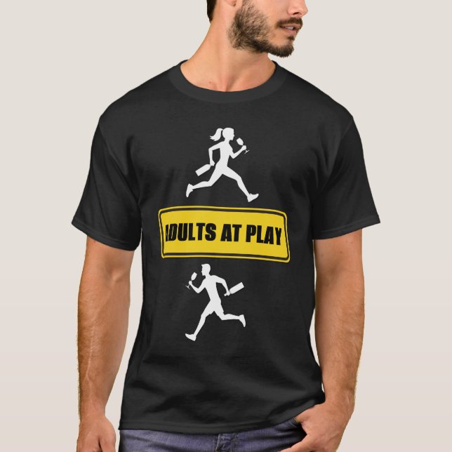 Wine Humor Adults at Play Yellow Road Sign T-Shirt (Front)