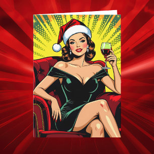 Wine Humor   Personalized Retro Pop Art Christmas Holiday Card