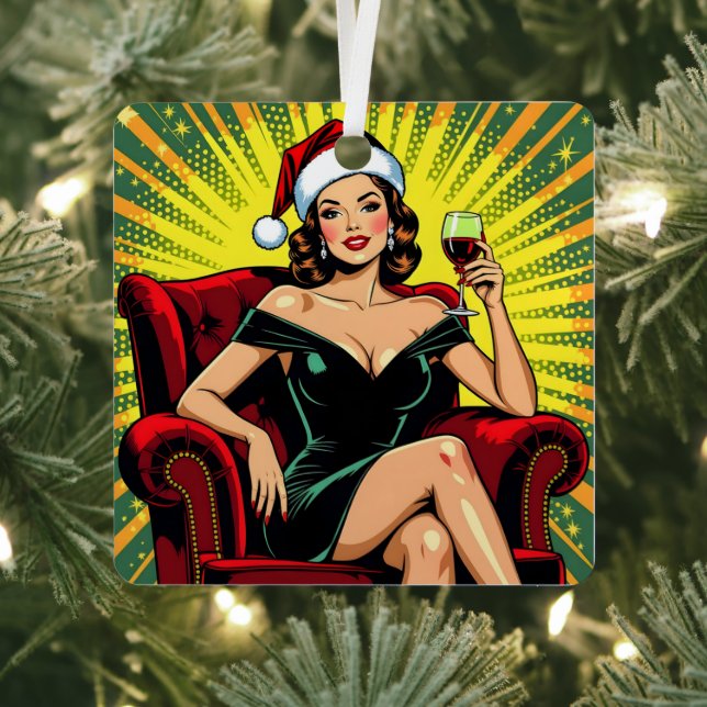 Wine Humor Retro Pop Art Christmas Metal Tree Decoration (Insitu)