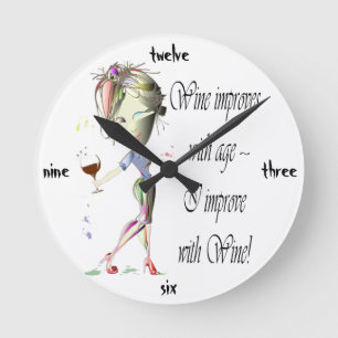Wine improves with age, humorous art gifts round clock