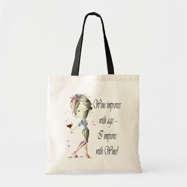 Wine improves with age, humorous art gifts tote bag (Front)