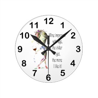Wine Improves with Age Humorous Wine Saying Round Clock