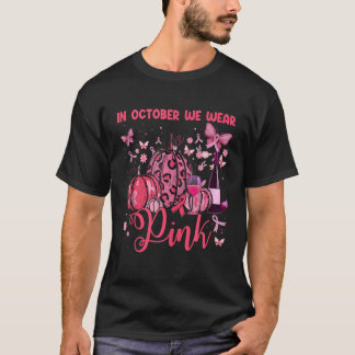 Wine In October We Wear Pink Pumpkin Breast Cancer T-Shirt