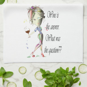 Wine is the question funny Wine saying gifts Tea Towel