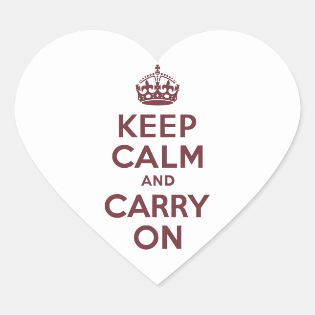 Wine Keep Calm and Carry On Heart Sticker (Front)